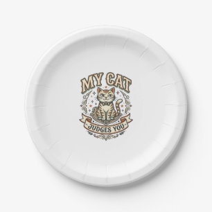 My Cat Judges You Cat Sarcasm Attitude Vintage Vec Paper Plate