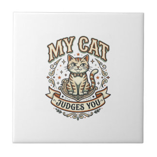 My Cat Judges You Cat Sarcasm Attitude Vintage Vec Tile