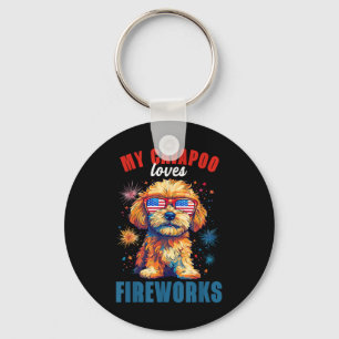 My Cavapoo Loves Fireworks 4th Of July Patriotic D Key Ring