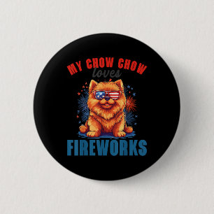 My Chow Chow Loves Fireworks 4th Of July Patriotic 6 Cm Round Badge