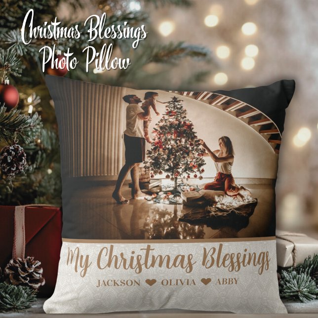My Christmas Blessings Custom Photo and Text Cushion (My Christmas Blessings Custom Photo and Text Throw Pillow - Add your favorite photo and custom text.)