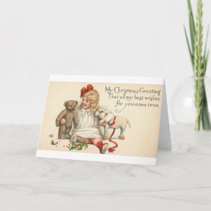 MY Christmas Greeting Child with Teddy Bear Holiday Card