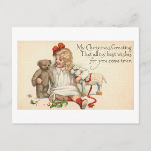 MY Christmas Greeting Child with Teddy Bear Holiday Postcard