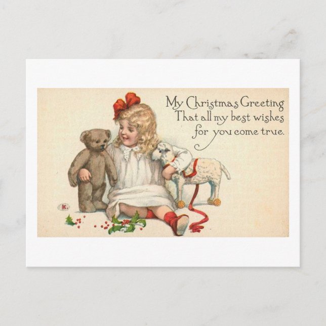MY Christmas Greeting Child with Teddy Bear Holiday Postcard (Front)