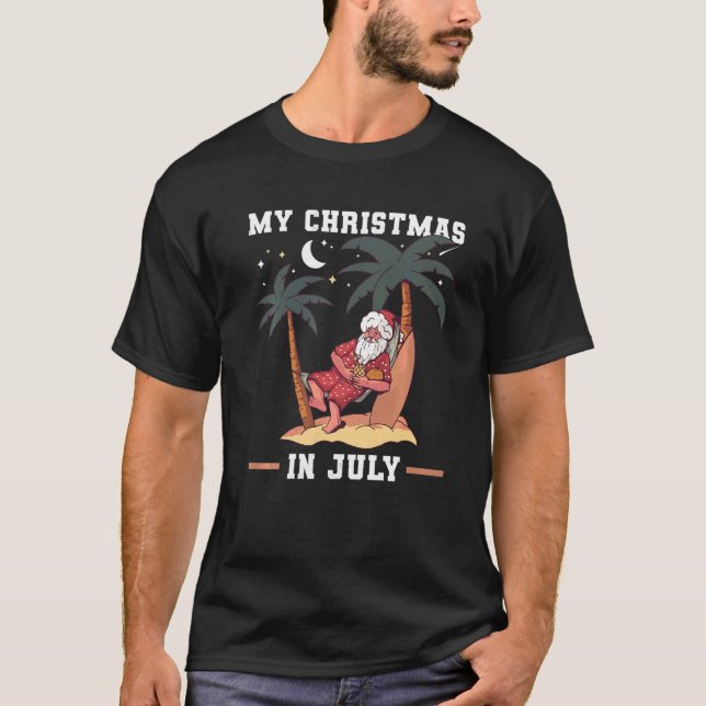 My Christmas In July By Night Santa In The Hammock T-Shirt (Front)