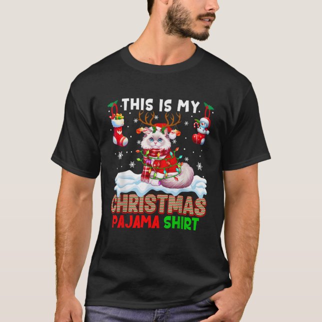 My Christmas Pajama Ragdoll Cat Santa Reindeer Hat T-Shirt (Front)