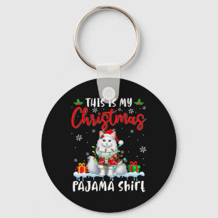 My Christmas Pajama Santa Cat Animals Xmas Lights Key Ring