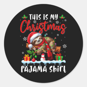 My Christmas Pajama Santa Sloth Animals Xmas Light Classic Round Sticker