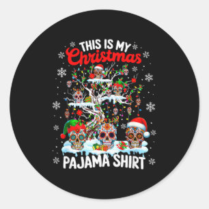 My Christmas Pajama Shirt Group Floral Skulls On X Classic Round Sticker