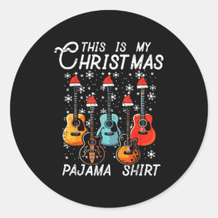 My Christmas Pajama Shirt Guitars Xmas Rock Men Bo Classic Round Sticker