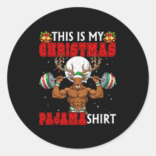 My Christmas Pajama Shirt Reindeer Muscle Weightli Classic Round Sticker