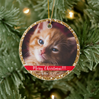 My Christmas Pet gold glitter  Ceramic Ornament