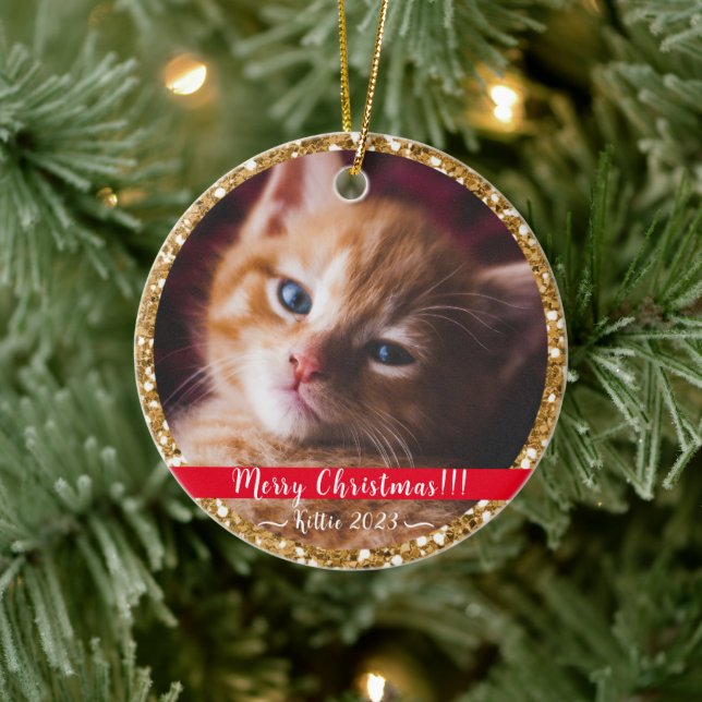 My Christmas Pet gold glitter  Ceramic Ornament (Tree)