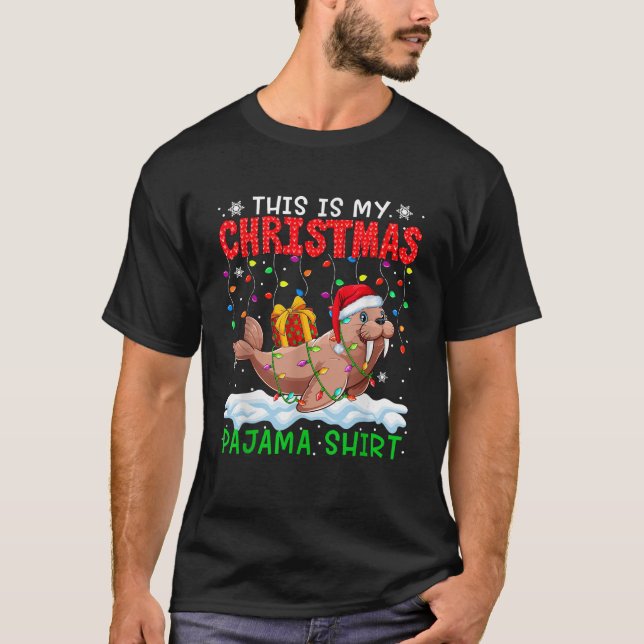 My Christmas Pyjama Cute Santa Walrus With Xmas Bo T-Shirt (Front)