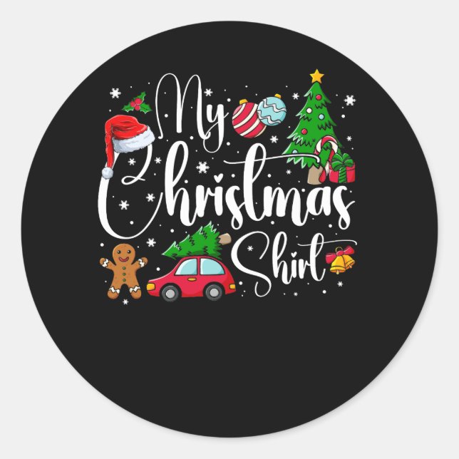 My Christmas Shirt Gingerbread Santa Hat Ornament  Classic Round Sticker (Front)