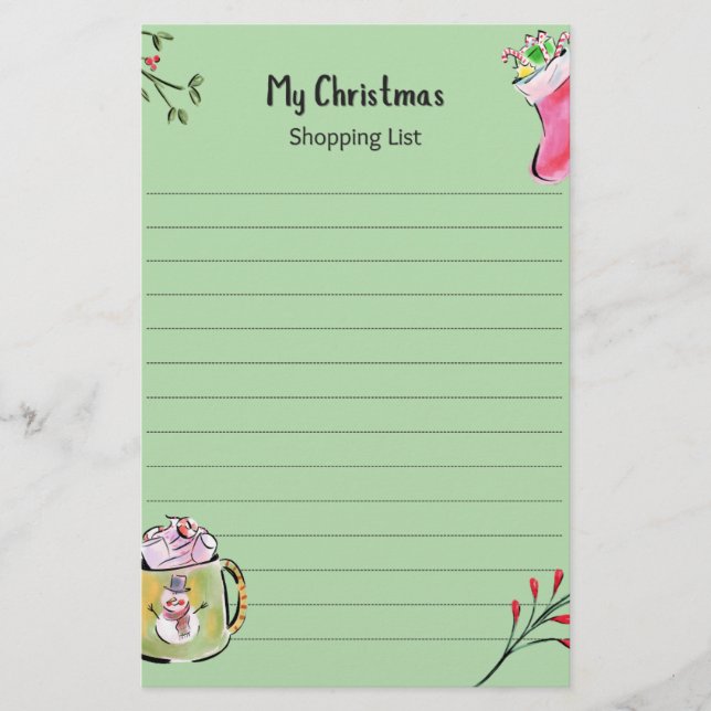 My Christmas Shopping List Stationery (Front)