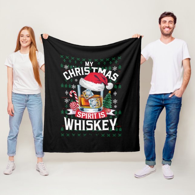 My Christmas Spirit Is Whiskey Ugly Sweater Xmas P Fleece Blanket (In Situ)