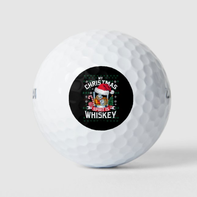 My Christmas Spirit Is Whiskey Ugly Sweater Xmas P Golf Balls (Front)