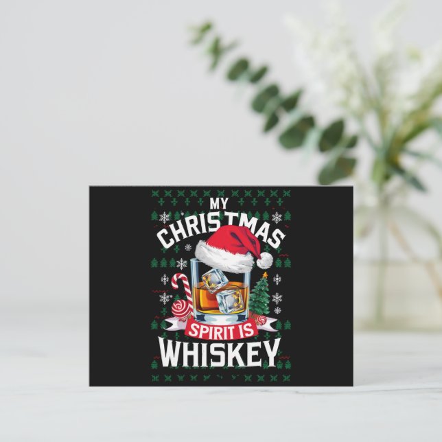 My Christmas Spirit Is Whiskey Ugly Sweater Xmas P Holiday Postcard (Standing Front)