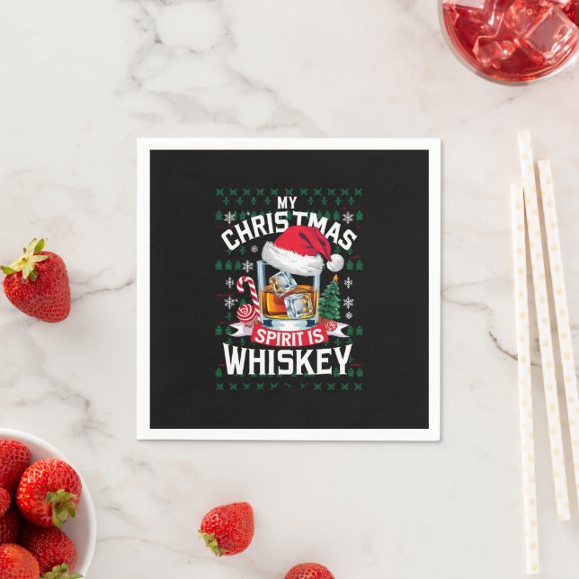 My Christmas Spirit Is Whiskey Ugly Sweater Xmas P Napkin (Insitu)