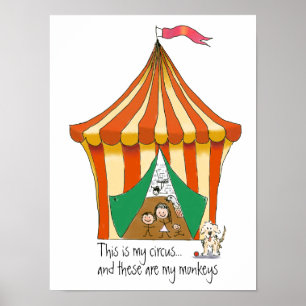 My Circus My Monkeys colourful cartoon illustratio Poster