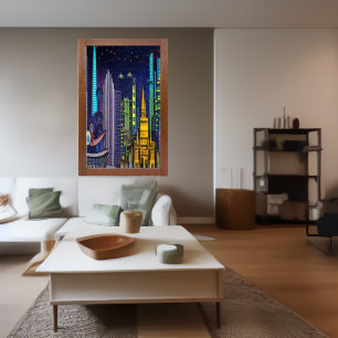 My city at Nighttime   AI Art Poster