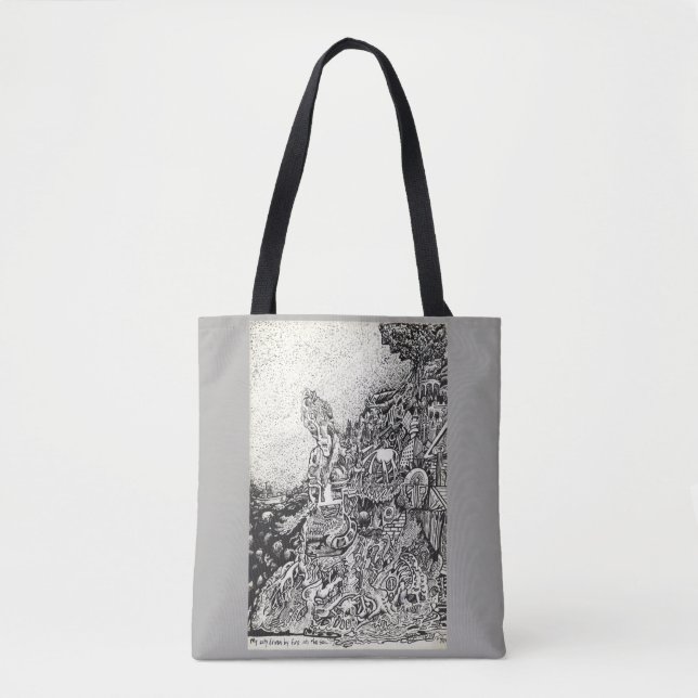 My city driven by fire into the sea. tote bag (Front)