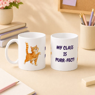 My Class Is Purr-fect Orange Cat Purple Teacher Coffee Mug