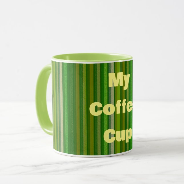 My Coffee Cup Green Striped Retro Mug (Front Left)
