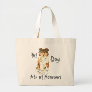 My Collie Ate My Homework Large Tote Bag