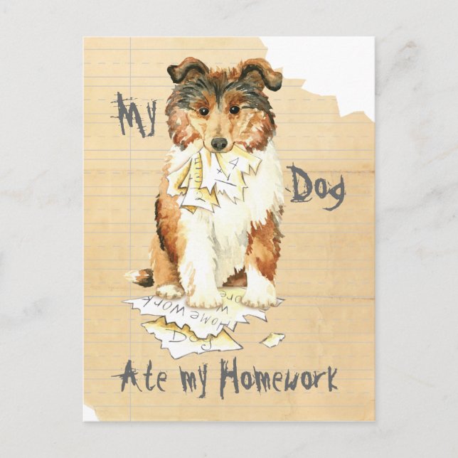 My Collie Ate My Homework Postcard (Front)
