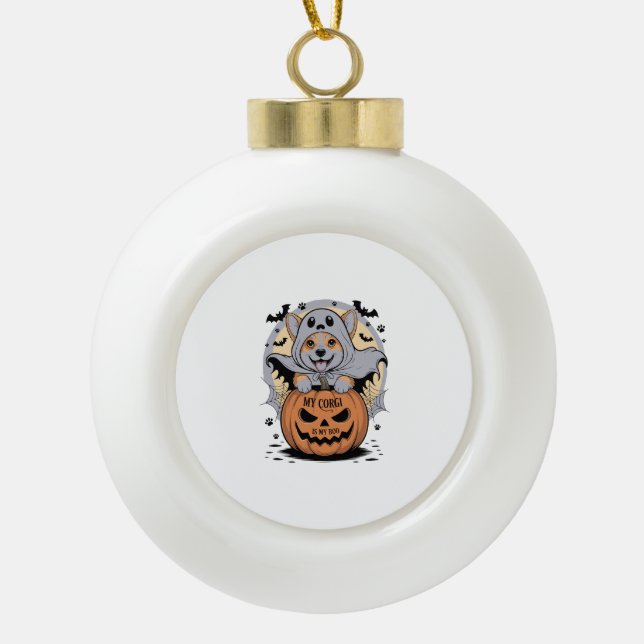 My Corgi is My Boo Halloween Ceramic Ball Christmas Ornament (Front)