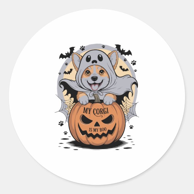 My Corgi is My Boo Halloween Classic Round Sticker (Front)