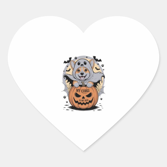 My Corgi is My Boo Halloween Heart Sticker (Front)