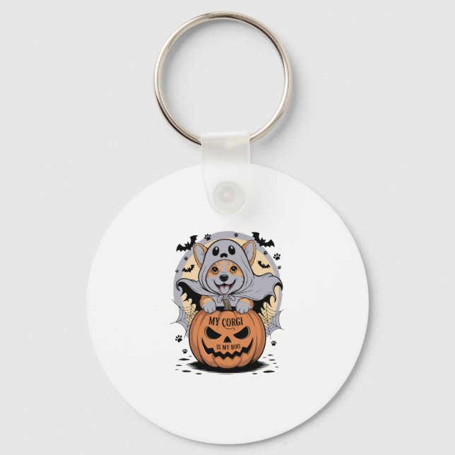 My Corgi is My Boo Halloween Key Ring (Front)