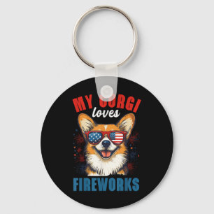 My Corgi Loves Fireworks 4th Of July Patriotic Dog Key Ring