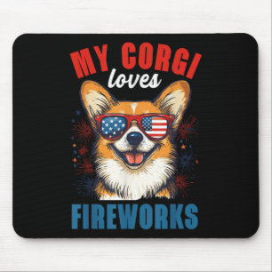 My Corgi Loves Fireworks 4th Of July Patriotic Dog Mouse Mat