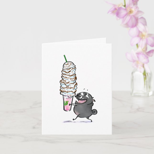 My Cup Runneth Over black pug thank you card (Orchid)