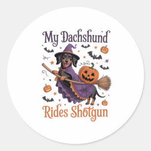 My Dachshund Rides Shotgun Classic Round Sticker