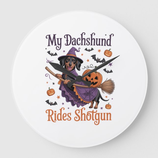 My Dachshund Rides Shotgun Large Clock (Front)