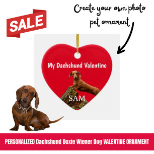 My Dachshund Valentine Red Photo Name Ceramic Tree Decoration