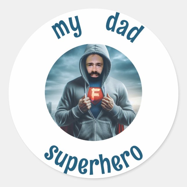 My dad is superhero classic round sticker (Front)