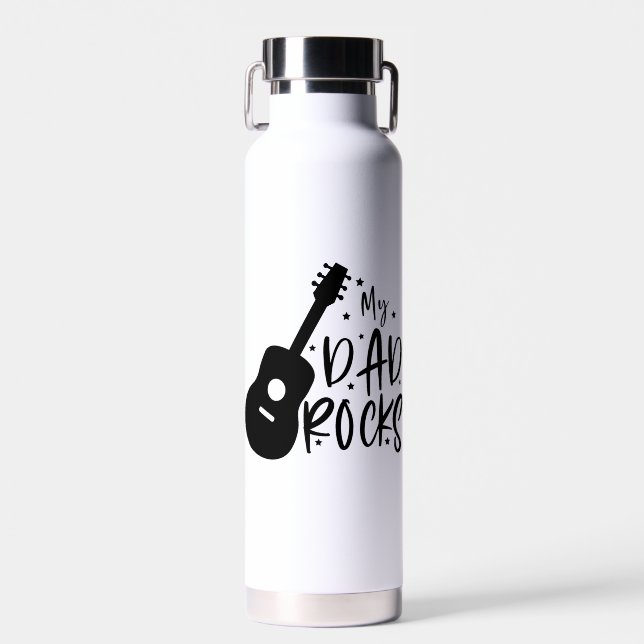 My Dad Rocks Guitar Father's Day Custom Photo Water Bottle (Front)