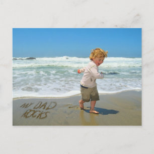 My Dad Rocks! Sand Writing Fun on the Beach Postcard