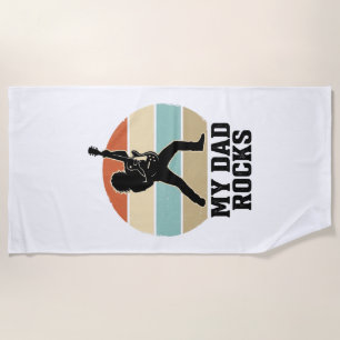 My Dad Rocks Vintage Guitar Sunset Shirt Design_1 Beach Towel