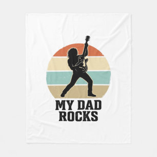My Dad Rocks Vintage Guitar Sunset Shirt Design_1 Fleece Blanket
