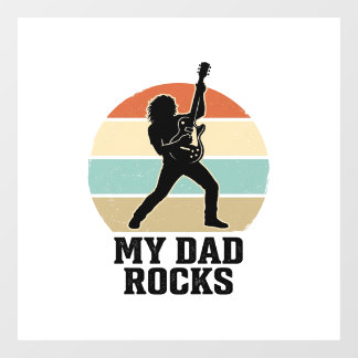 My Dad Rocks Vintage Guitar Sunset Shirt Design_1 Window Cling