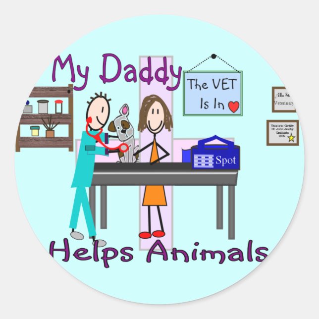 My Daddy Helps Animals--Veterinarian Kids Shirts Classic Round Sticker (Front)