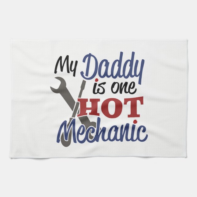 My Daddy is one hot mechanic Tea Towel (Horizontal)