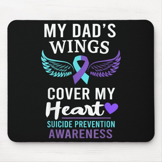 My Dad's Wings Cover Heart Suicide Awareness Ribbo Mouse Mat (Front)